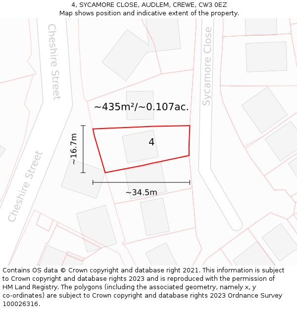 4, SYCAMORE CLOSE, AUDLEM, CREWE, CW3 0EZ: Plot and title map