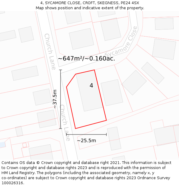 4, SYCAMORE CLOSE, CROFT, SKEGNESS, PE24 4SX: Plot and title map