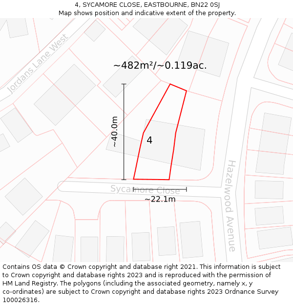 4, SYCAMORE CLOSE, EASTBOURNE, BN22 0SJ: Plot and title map