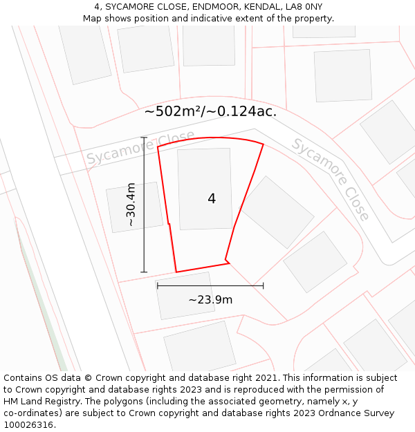 4, SYCAMORE CLOSE, ENDMOOR, KENDAL, LA8 0NY: Plot and title map