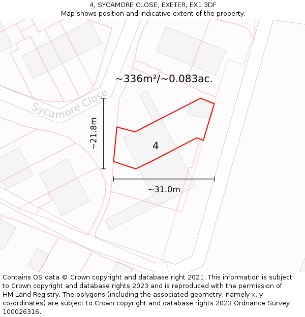 4, SYCAMORE CLOSE, EXETER, EX1 3DF: Plot and title map