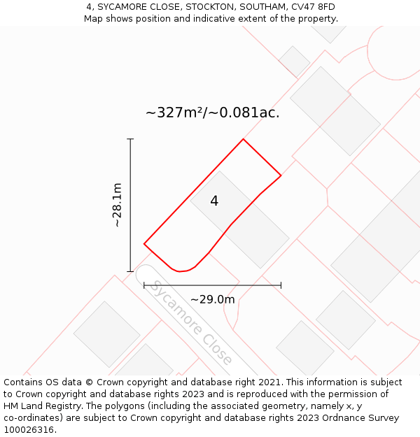 4, SYCAMORE CLOSE, STOCKTON, SOUTHAM, CV47 8FD: Plot and title map