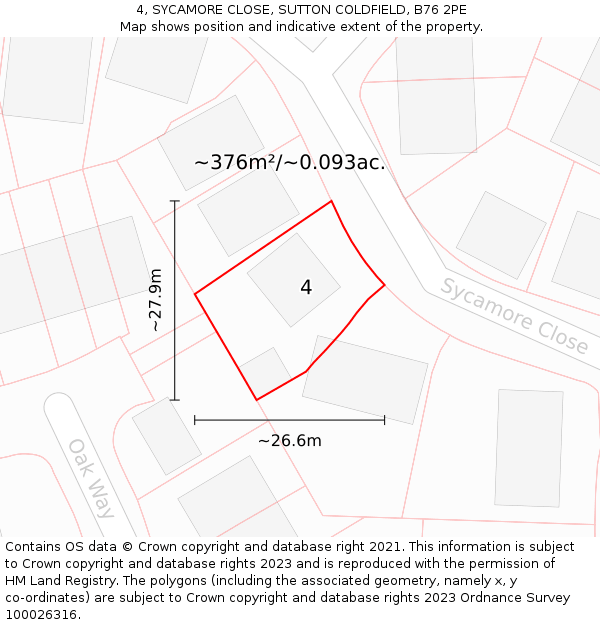 4, SYCAMORE CLOSE, SUTTON COLDFIELD, B76 2PE: Plot and title map