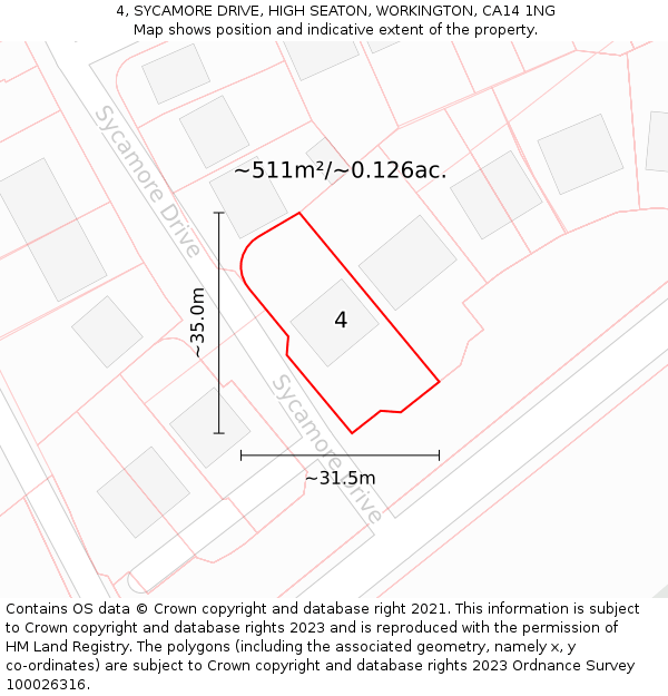 4, SYCAMORE DRIVE, HIGH SEATON, WORKINGTON, CA14 1NG: Plot and title map