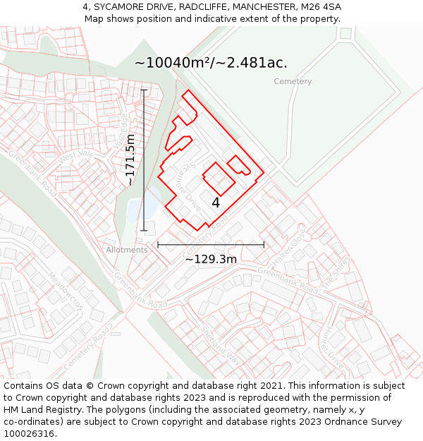 4, SYCAMORE DRIVE, RADCLIFFE, MANCHESTER, M26 4SA: Plot and title map