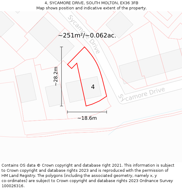 4, SYCAMORE DRIVE, SOUTH MOLTON, EX36 3FB: Plot and title map