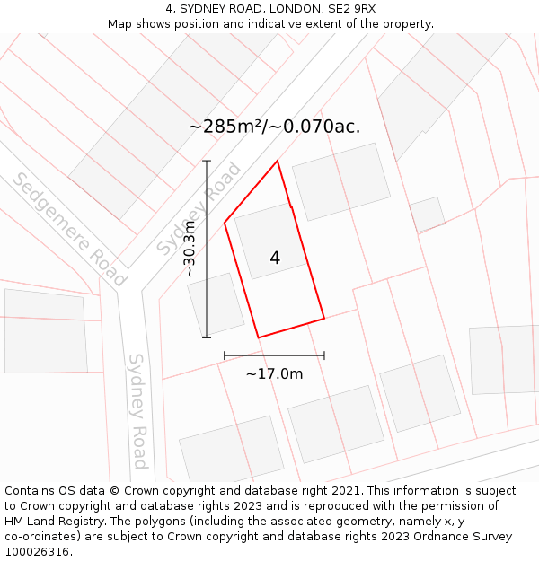 4, SYDNEY ROAD, LONDON, SE2 9RX: Plot and title map