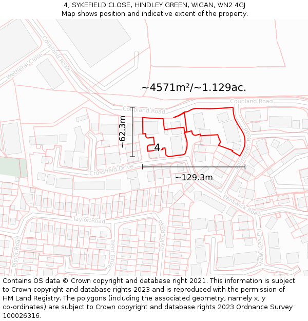 4, SYKEFIELD CLOSE, HINDLEY GREEN, WIGAN, WN2 4GJ: Plot and title map