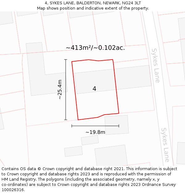 4, SYKES LANE, BALDERTON, NEWARK, NG24 3LT: Plot and title map