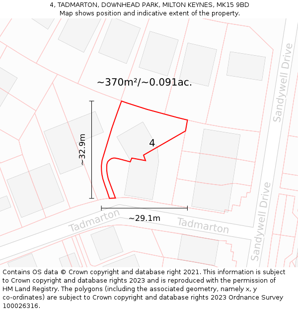 4, TADMARTON, DOWNHEAD PARK, MILTON KEYNES, MK15 9BD: Plot and title map