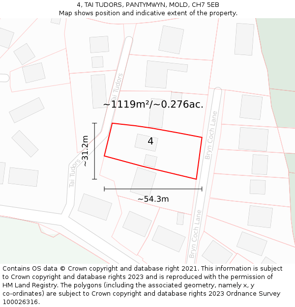 4, TAI TUDORS, PANTYMWYN, MOLD, CH7 5EB: Plot and title map