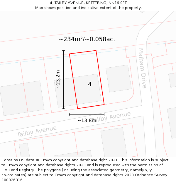 4, TAILBY AVENUE, KETTERING, NN16 9FT: Plot and title map