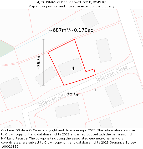 4, TALISMAN CLOSE, CROWTHORNE, RG45 6JE: Plot and title map