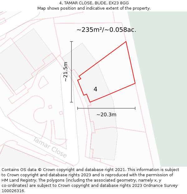 4, TAMAR CLOSE, BUDE, EX23 8GG: Plot and title map