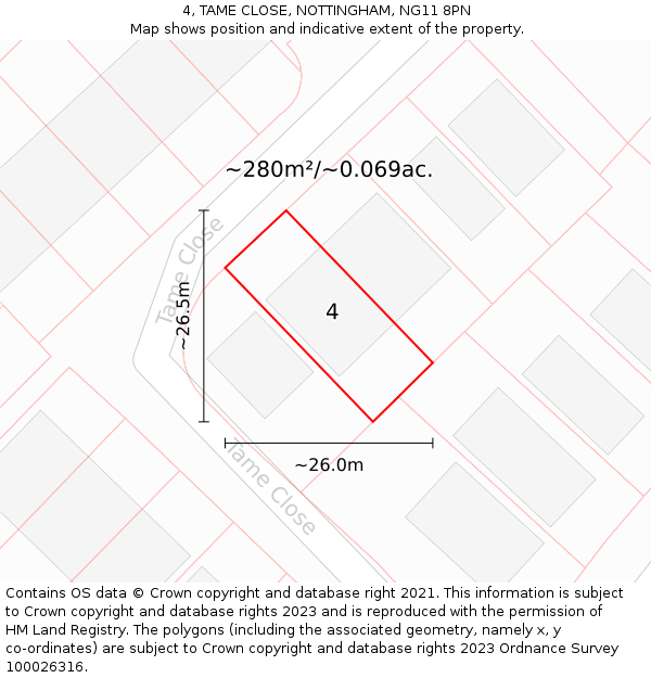 4, TAME CLOSE, NOTTINGHAM, NG11 8PN: Plot and title map