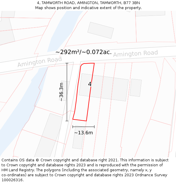 4, TAMWORTH ROAD, AMINGTON, TAMWORTH, B77 3BN: Plot and title map