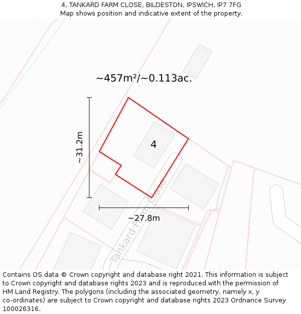 4, TANKARD FARM CLOSE, BILDESTON, IPSWICH, IP7 7FG: Plot and title map