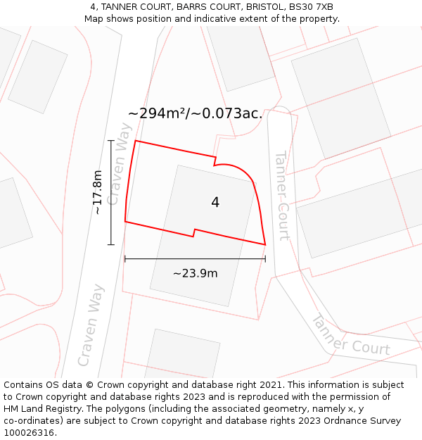 4, TANNER COURT, BARRS COURT, BRISTOL, BS30 7XB: Plot and title map