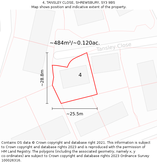 4, TANSLEY CLOSE, SHREWSBURY, SY3 9BS: Plot and title map