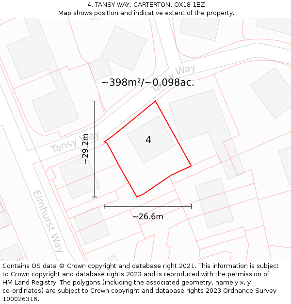 4, TANSY WAY, CARTERTON, OX18 1EZ: Plot and title map