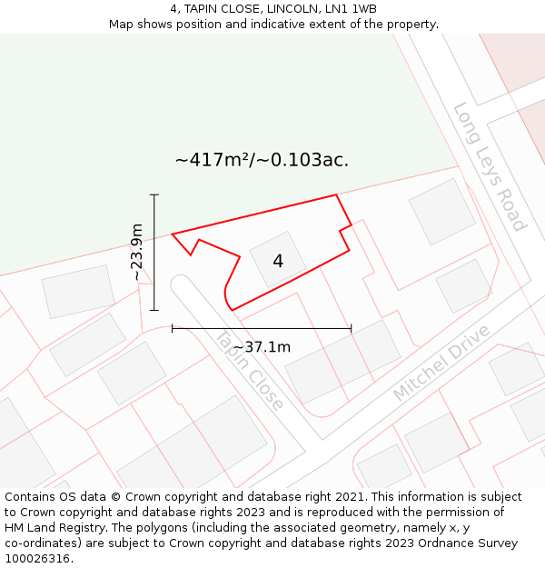 4, TAPIN CLOSE, LINCOLN, LN1 1WB: Plot and title map