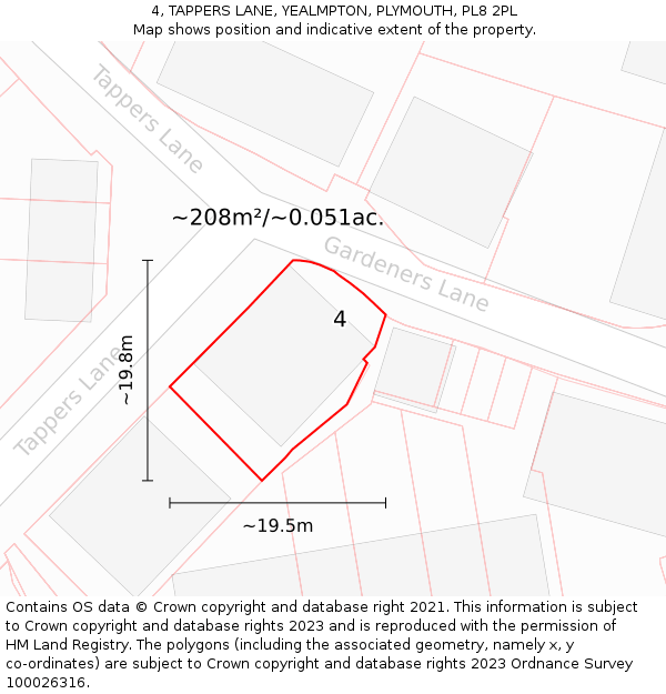 4, TAPPERS LANE, YEALMPTON, PLYMOUTH, PL8 2PL: Plot and title map