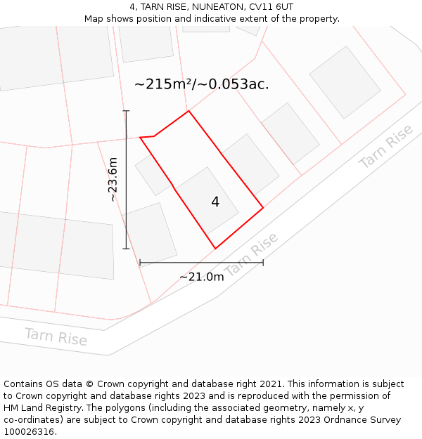 4, TARN RISE, NUNEATON, CV11 6UT: Plot and title map