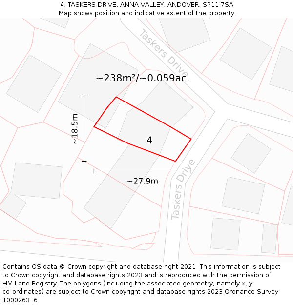 4, TASKERS DRIVE, ANNA VALLEY, ANDOVER, SP11 7SA: Plot and title map