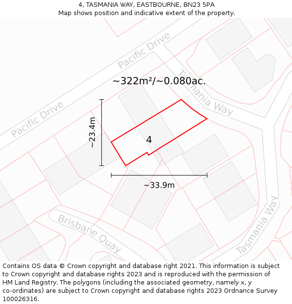 4, TASMANIA WAY, EASTBOURNE, BN23 5PA: Plot and title map