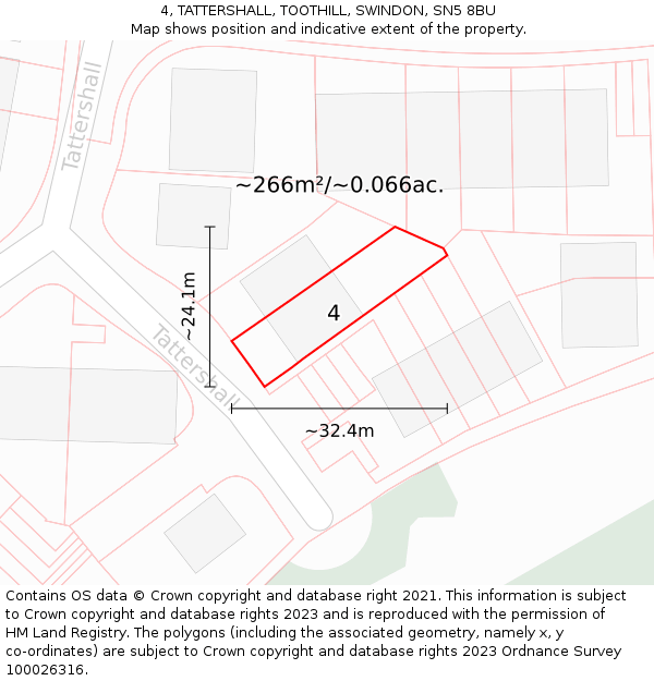 4, TATTERSHALL, TOOTHILL, SWINDON, SN5 8BU: Plot and title map