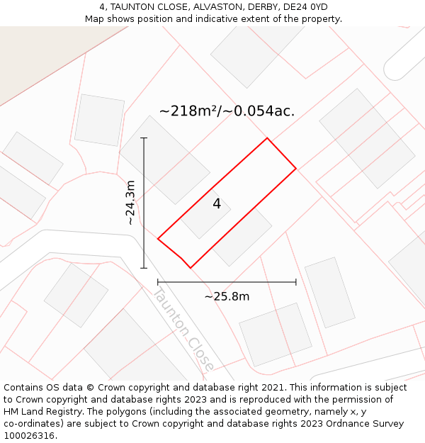 4, TAUNTON CLOSE, ALVASTON, DERBY, DE24 0YD: Plot and title map