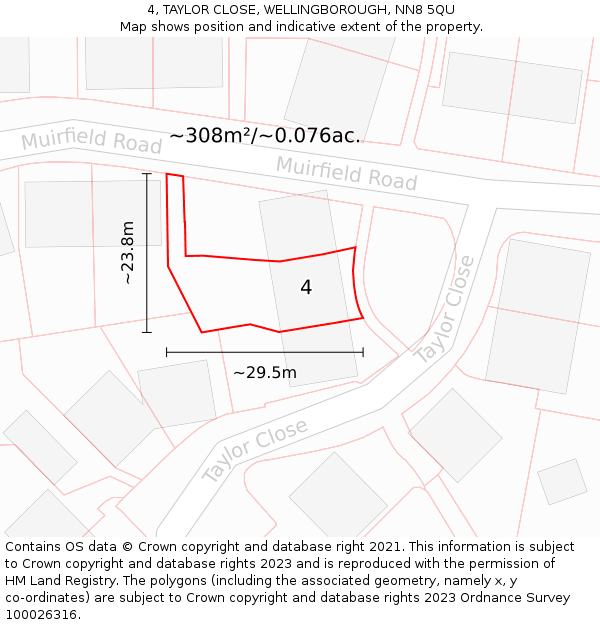 4, TAYLOR CLOSE, WELLINGBOROUGH, NN8 5QU: Plot and title map