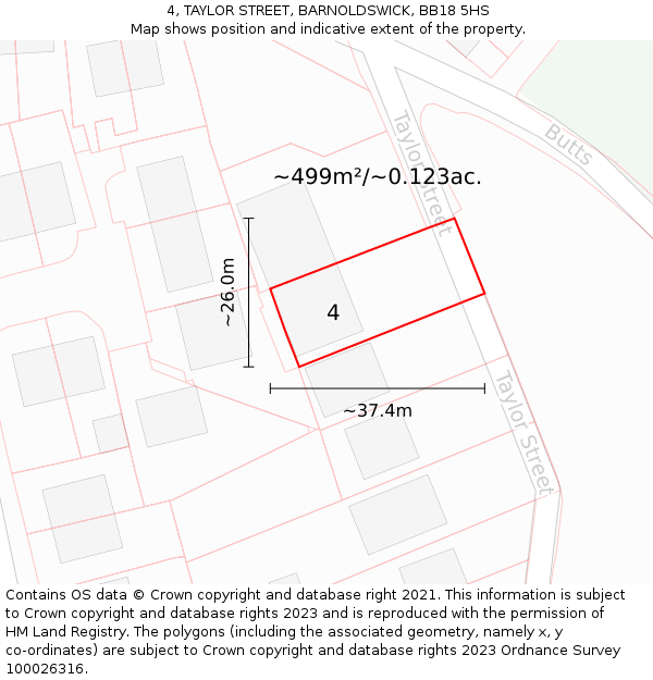 4, TAYLOR STREET, BARNOLDSWICK, BB18 5HS: Plot and title map