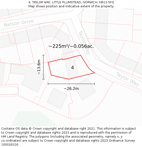 4, TAYLOR WAY, LITTLE PLUMSTEAD, NORWICH, NR13 5FG: Plot and title map