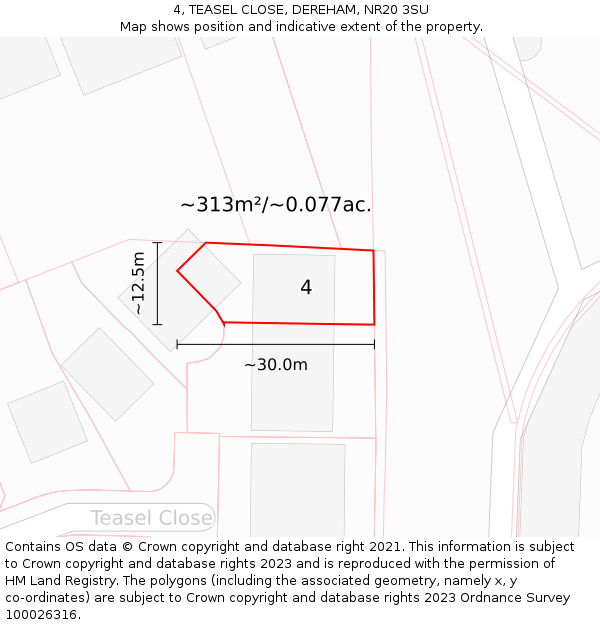 4, TEASEL CLOSE, DEREHAM, NR20 3SU: Plot and title map