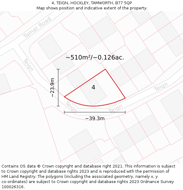 4, TEIGN, HOCKLEY, TAMWORTH, B77 5QP: Plot and title map