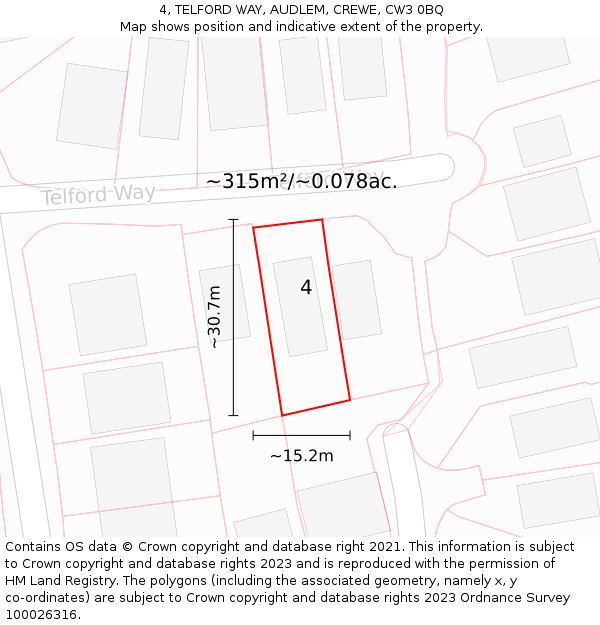 4, TELFORD WAY, AUDLEM, CREWE, CW3 0BQ: Plot and title map