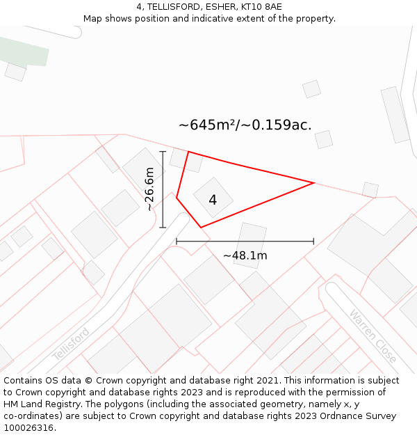 4, TELLISFORD, ESHER, KT10 8AE: Plot and title map