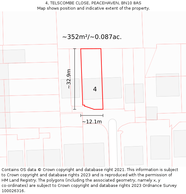 4, TELSCOMBE CLOSE, PEACEHAVEN, BN10 8AS: Plot and title map