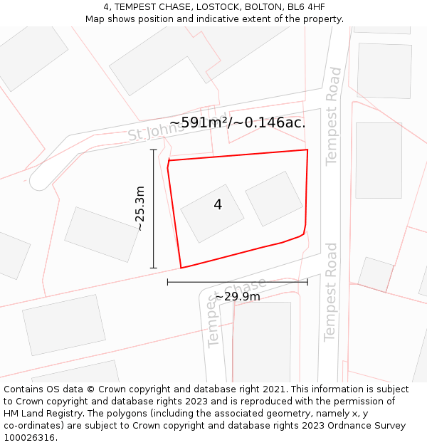 4, TEMPEST CHASE, LOSTOCK, BOLTON, BL6 4HF: Plot and title map