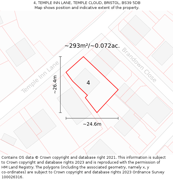 4, TEMPLE INN LANE, TEMPLE CLOUD, BRISTOL, BS39 5DB: Plot and title map