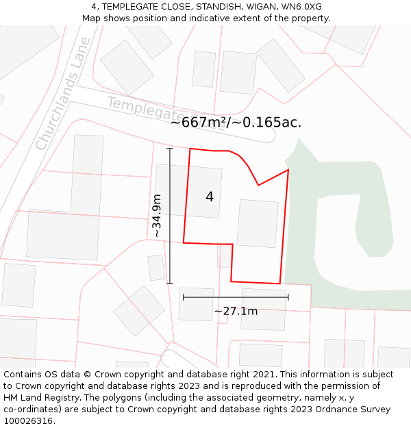 4, TEMPLEGATE CLOSE, STANDISH, WIGAN, WN6 0XG: Plot and title map