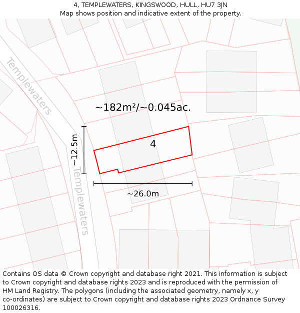 4, TEMPLEWATERS, KINGSWOOD, HULL, HU7 3JN: Plot and title map