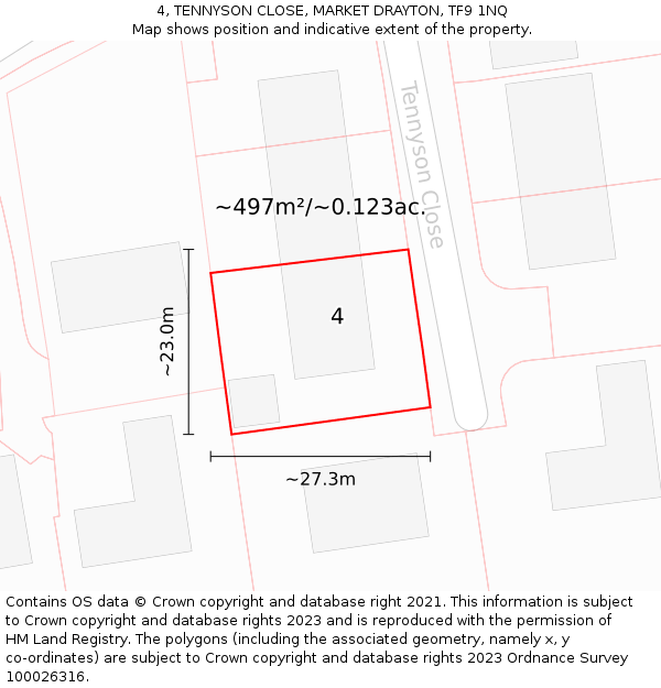 4, TENNYSON CLOSE, MARKET DRAYTON, TF9 1NQ: Plot and title map