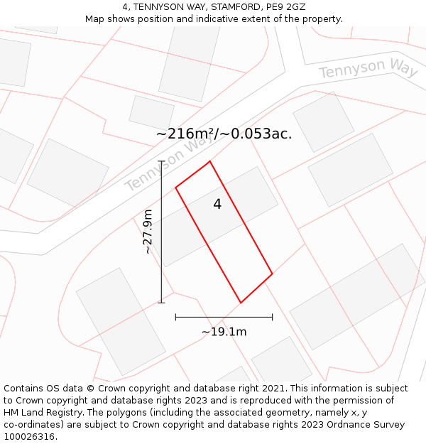 4, TENNYSON WAY, STAMFORD, PE9 2GZ: Plot and title map