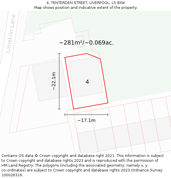 4, TENTERDEN STREET, LIVERPOOL, L5 8XW: Plot and title map