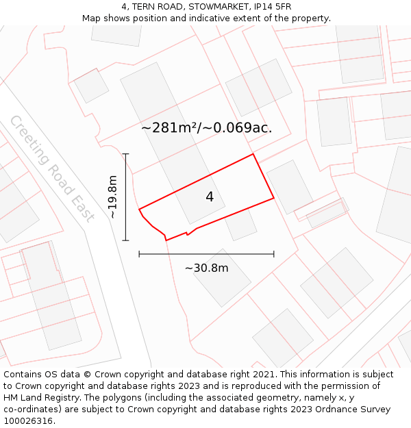 4, TERN ROAD, STOWMARKET, IP14 5FR: Plot and title map