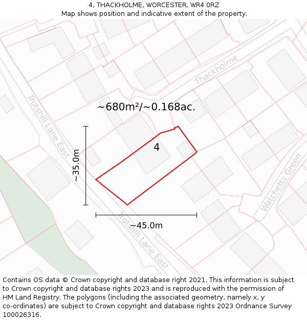 4, THACKHOLME, WORCESTER, WR4 0RZ: Plot and title map