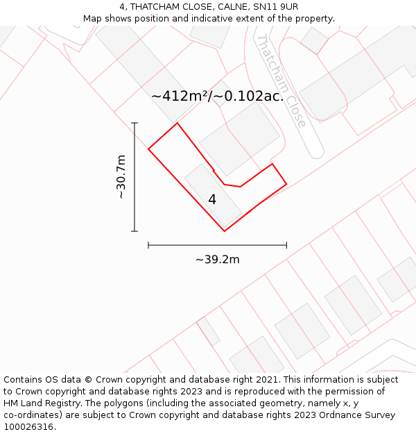 4, THATCHAM CLOSE, CALNE, SN11 9UR: Plot and title map