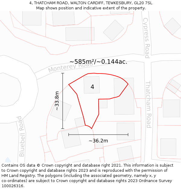 4, THATCHAM ROAD, WALTON CARDIFF, TEWKESBURY, GL20 7SL: Plot and title map